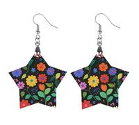 Colorful Flowers And Leaves Wooden Earrings for Women, Vintage Elegant Wood Jewelry, Lightweight Earrings for Wedding, Party, Everyday Jewelry Gift, Star, Wood, wood