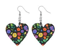 Colorful Flowers And Leaves Wooden Earrings for Women, Vintage Elegant Wood Jewelry, Lightweight Earrings for Wedding, Party, Everyday Jewelry Gift, Circular, Wood, wood
