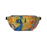 Colorful Flowers and Peacock Painting Bumbags Fanny Packs for Running Hiking, Chest Bag Outdoor Sport Hiking Waistpack for Women Men