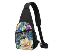 Colorful Flowers Bird Printed Chest Bag Sling Bag for Men Women, Outdoor Crossbody Fanny Packs Hiking Chest Packs Sport Daypacks