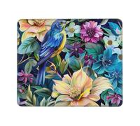 Colorful Flowers Bird Printed Gaming Mouse Pad 10.3x8.3 Inches, Non-Slip Rubber Base Laptop Mousepad Desk Mat with Stitched Edges for Gamer, Office, Home