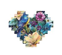 Colorful Flowers Bird Printed Jigsaw Puzzle 10.8x12.8 CM, Heart-Shaped Puzzle Challenging Game for Adults, Fun Decorative Wall Decor