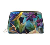 Colorful Flowers Bird Printed Makeup Bag for Women Portable Leather Make up Bag Travel Zipper Cosmetic Bags Organizer