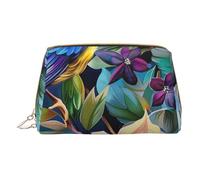 Colorful Flowers Bird Printed Small Makeup Bag Portable Leather Make up Bag Travel Zipper Cosmetic Bags Organizer for Women