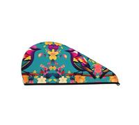 Colorful Flowers Bird SamLng Coral Velvet Dry Hair Cap â€“ Perfect for Home, Travel, Pool Parties, Beaches, Baths, and More