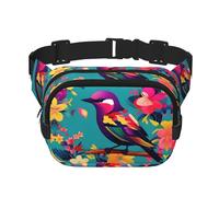 Colorful Flowers Bird Zipper Fanny Pack, Crossbody Bags with Adjustable Strap for Jogging, Cycling