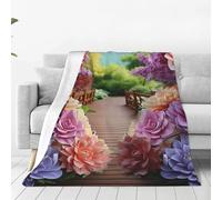 Colorful Flowers Blossom Throw Blanket for Couch, Plush Fuzzy Soft Flannel Blankets and Throws for Sofa, 40"x30" Bed Blankets for Travel Camping Chair, All Season Warm Fleece Blanket