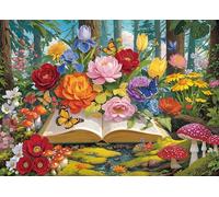 Colorful Flowers Book Puzzles 1000 Piece Jigsaw Puzzle for Adults, Vibrant Forest Jigsaw Puzzles with Letters on Back, Impossible Challenging Hard Butterflies Puzzles Home Decor, 27.5 x 19.7 Inch