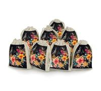 Colorful Flowers Bunches Pocket Cotton And Hemp with Drawstring 8 Pieces Reusable Gift Bags Jewelry Pouch for Wedding DIY Craft Party (4.9 X 6.7 Inch)