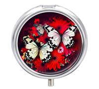 Colorful Flowers Butterflies Pill Box Round Portable Small Pill Case Waterproof Travel Pill Box Organizer for Pocket Purse and Daily Convenience