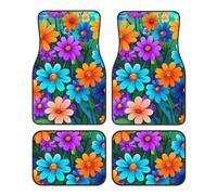 Colorful Flowers Car Mats 4 Pieces Daisy Universal Floor Car Mats Non-Slip Vehicle Carpet for SUV Van Truck Sedan