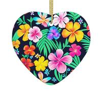 Colorful Flowers Ceramic Christmas Heart Pendant, The Pottery Piece is Available with Silk Thread