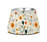 Colorful Flowers Cute White Bowls for Pets Non Skid Stainless Steel Metal Pets Bowls for Dogs Cats Rabbits Birds Whisker Friendly