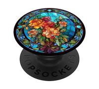 Colorful Flowers Floral Stunning Stained Glass Design On A PopSockets Adhesive PopGrip