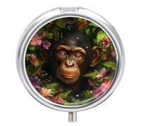 Colorful Flowers Gorilla Pill Case Box with 3 Compartment Medicine Vitamin Organizer for Purse Pocket 5x5cm