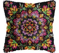 Colorful Flowers Mandala DIY Latch Hook Kits Pillow with Printed Canvas Cushion Crochet Yarn Embroidery Hook and Latch Kit Pillowcase Christmas Decor 43x43cm(3)