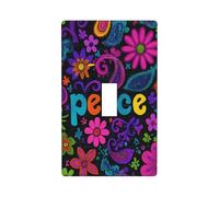 Colorful Flowers Peace Signs Abstract Light Switch Cover Decorative Single Toggle 1 Gang Wall Plate for Kitchen Farmhouse Bedroom Bathroom Art Decor