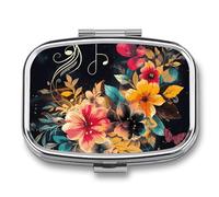 Colorful Flowers Pill Box 2 Compartments Portable Travel Pill Case Mini Medicine Organizer for Pocket Purse Metal Waterproof Medicine Container Holder Vitamin Fish Oil