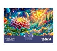 Colorful Flowers, Planets, Waterfall in A Cosmic Landscape 1000 Piece Jigsaw Puzzle Multicolor Style - Brainteasing Fun for Adults & Kids 70x50cm/1000pcs