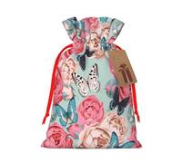 Colorful Flowers print Drawstring Gift Bag for Wedding Party Birthday Unique Present Bag Reusable Canvas Bag,1 Piece S