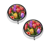 Colorful Flowers Print Pill Box 3 Compartment Medicine Pill Case,Portable for Pocket Or Purse Pill Organizer Decorative Metal Medicine Vitamin Organizer Unique Gift