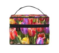 Colorful Flowers -Print Waterproof Cosmetic Bag for Travel & Gym - Large Makeup Organizer Compartments, Premium Twill Fabric, Leak-Proof Design