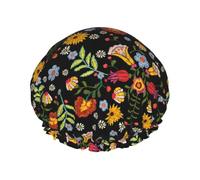 Colorful Flowers Printed Hair Cover, Dual Layer Bathing Cap For Thick Hair, Reusable Headgear For Women