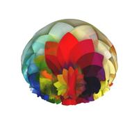 Colorful Flowers Printed Reusable Bathing Cap, Dual Layer Hair Cover For Long Thick Hair, 10.6in Headgear