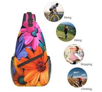 Colorful Flowers Printed Sling Bag Crossbody Backpack for Men Women, Versatile Casual Shoulder Chest Bag for Running Hiking Cycling Travel Work
