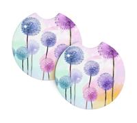 Colorful flowers purple butterfly Patterned Car Coasters - 2 Pack - 2.7" Diameter Car Coasters Home Decor Desk Protectors