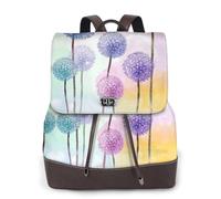 Colorful Flowers Purple Butterfly Print Women Backpack Waterproof Anti-Theft Lightweight Pu Fashion Leather Nylon School Shoulder Bag Travel Backpack
