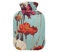 Colorful Flowers Retro Blue hot Waterbottle with Soft Cover, 2L hot compresses for The Body for Period Cramps