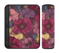 Colorful Flowers Retro Red Purple 2 Pack seat Belt Shoulder pad More Comfort Driving for Airplane forro para cinturon de seguridad