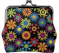 Colorful Flowers Seamless Pattern Women's Leather Coin Purse, Small Change Pouch with Kiss-Lock Clasp Closure Buckle Wallet for Girl Gift