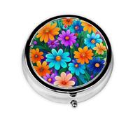 Colorful Flowers Small Pill Box 3 Compartment Portable Pill Box for Purse Pocket Daisy Mini Medicine Organiser for Daily Vitamin Fish Oil Storage