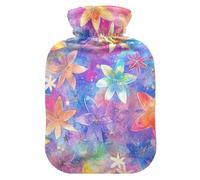 Colorful Flowers Star Cute hot Water Bottle with Soft Cover, 1L hotwater Bag for Hand Feet Warmer, Sore Muscle, bolsas de agua Caliente para Dolores