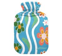 Colorful Flowers Wavy Lines Blue Travel hot Water Bottle with Soft Cover, 2L hot compresses for The Body for Period Cramps, Period Cramps, Period Cramps