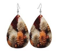 Colorful flowers. Women's Teardrop Leather Earrings - Lightweight PVC Dangle Earrings, 925 Silver Hooks, Double-Sided Prints | Hypoallergenic Gift
