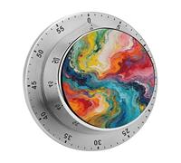 Colorful Fluid Arts Kitchen Timer Visual Timer for Cooking 60 Minute Wind Up Timers Stainless Steel Manual Magnetic Countdown Visual Mechanical Timers Cooking Clock with Loud Alarm