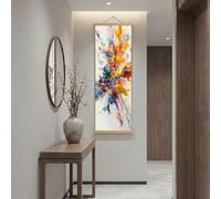 Colorful Fluid Canvas Wall Art Framed Abstract Ink Splash Artwork Modern Art Wall Decor for Bedroom, Living Room Hallway or Entryway Home Decoration with Nails 50x150 cm