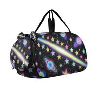 Colorful Fluorescent Meteor Planet Kids Duffel Bag with Shoes Compartment Lightweight Overnight Travel Weekender Tote for Travel, Sports, Duffel, Weekender