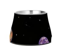 Colorful Fluorescent Planet Universe Dogs Water Bowl Non Slip Stainless Steel Pets Bowl Stand for Small Dogs Whisker Fatigue platos para gatos