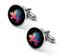 Colorful Flying Piggys Shirt Cufflinks Round Cuff Links for Business Wedding Party Father's Day Gift 1.7cm