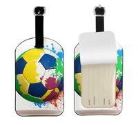 Colorful Football Leather Luggage Tag with Privacy Protection - Soft Travel Bag Tag, Stylish Personalized Id Label for Suitcases