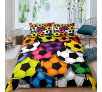 Colorful Football Single Duvet Cover Set 3D Printed Sports Theme Bedding Set Ultra Soft Microfiber Quilt Cover 135x200 cm with 2 Pillowcases with Zipper for Boys Girls Teens a.469