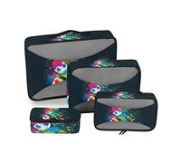 Colorful Footballs Spots Dots Paint on Black 4 Set Packing Cubes, Travel Packing Organizers, 600D Oxford Cloth Toiletry Storage Bag, Luggage Mesh Bags for Accessories
