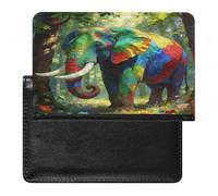 Colorful Forest Elephant Passport Holder for Women Men Slim Travel Wallet Travel Document Organizer ID Card Protector Case Holders PU Leather Passport Cover Credit Card Holder