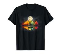 Colorful Forest Night Full Moon Reflection Rowing Boat T-Shirt