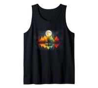 Colorful Forest Night Full Moon Reflection Rowing Boat Tank Top