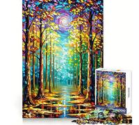 Colorful Forest Painting with Swirling Sky Jigsaw Puzzles 1000 Piece for Adults Brain Exercise Cozy Fun Family Game Furniture Decor (38x52cm)